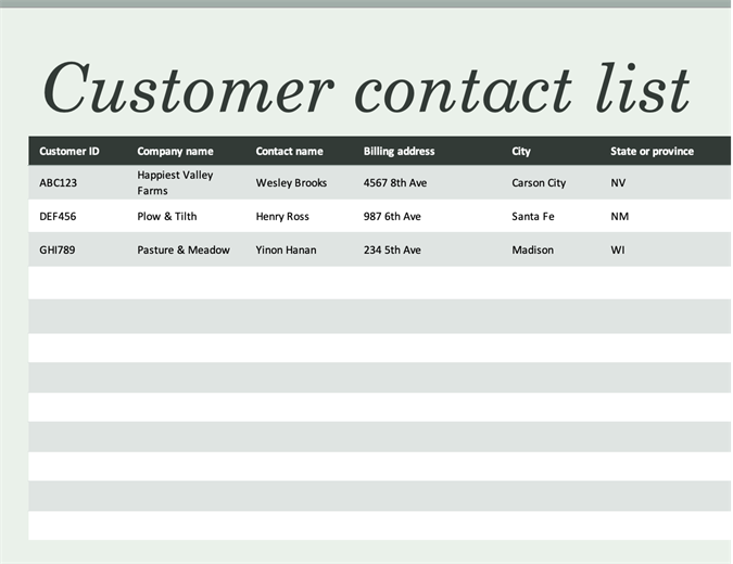 Customer Contact Template from binaries.templates.cdn.office.net