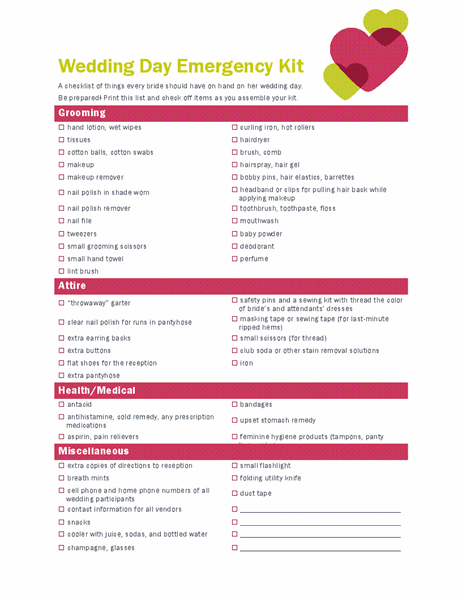 Wedding day checklist