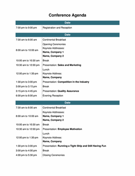 Conference Event Agenda