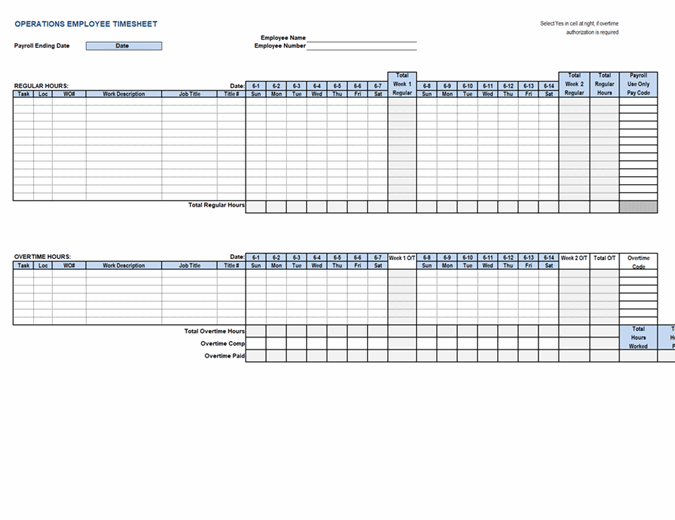 Operations employee timecard