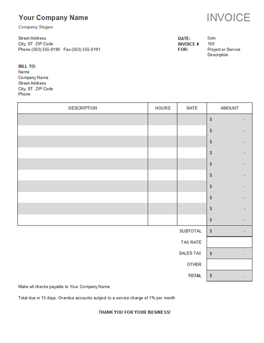 Basic invoice with unit price