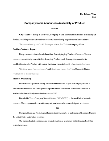 Press release with product announcement Press release with product announcement