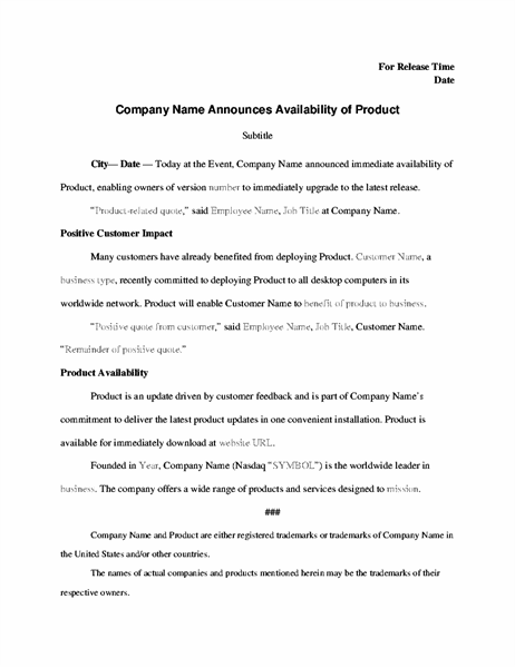 Press release with product announcement