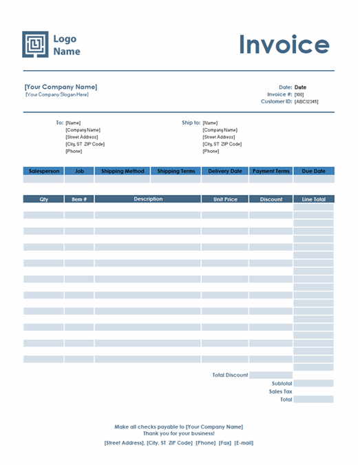 Sales invoice (Simple Blue design)