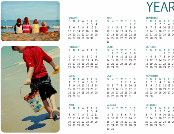 Family photo calendar (any year, 1 page)