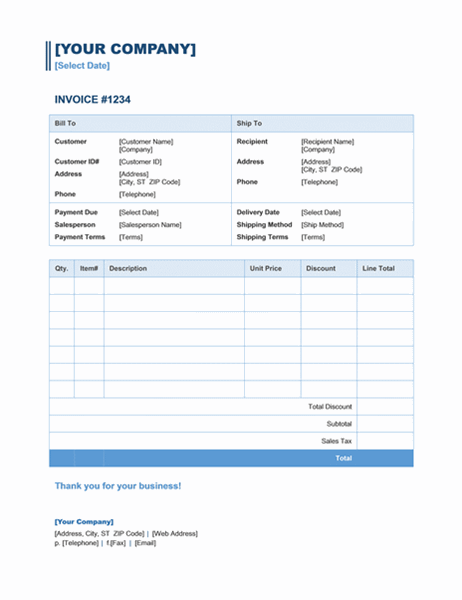 Sales invoice (Business Blue design)