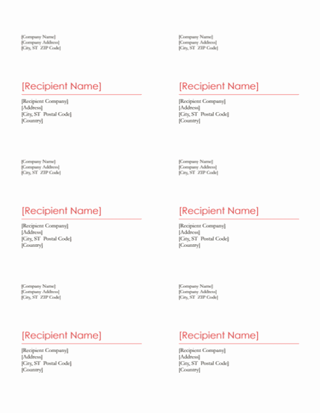 Shipping labels (Red design, 6 per page, works with Avery 8254)