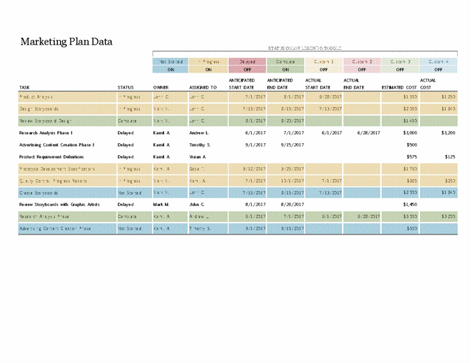 marketing plan excel template