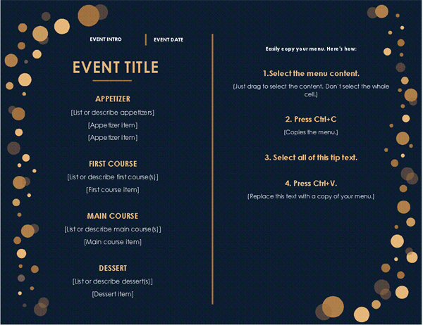 dinner party menu template