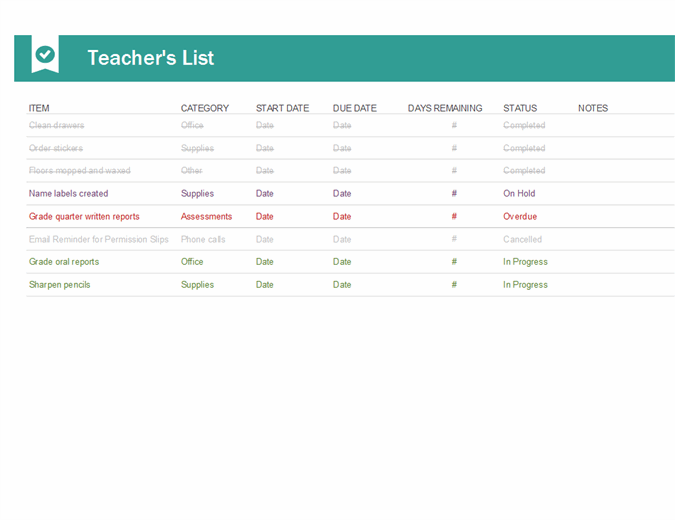 Teachers to do list