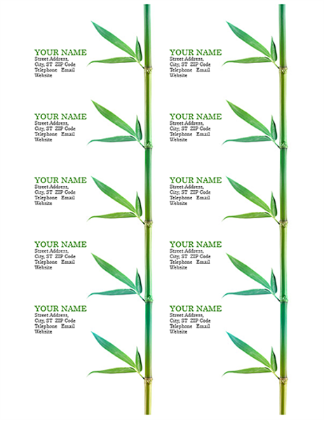 Business cards (Bamboo, 10 per page, works with Avery 5371 and similar) Business cards (Bamboo, 10 per page, works with Avery 5371 and similar)