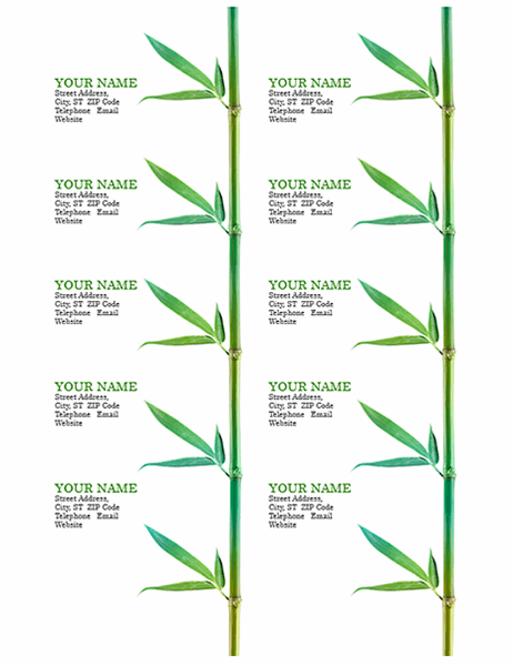 Business cards (Bamboo, 10 per page, works with Avery 5371 and similar)