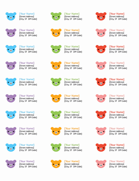 Return Address Labels Rainbow Bears Design 30 Per Page Works With Avery 5160