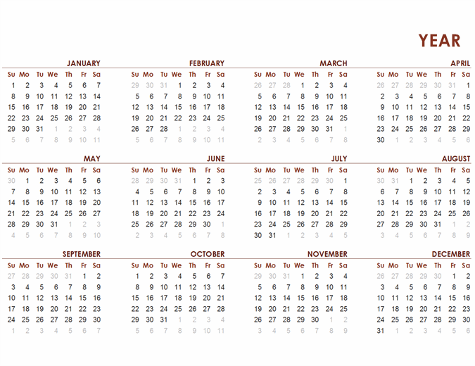 Full year global calendar