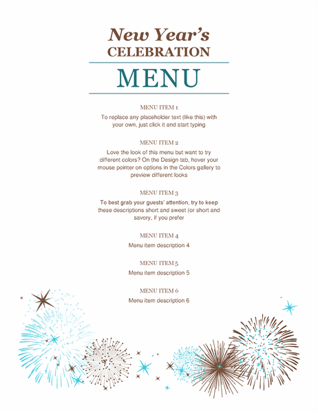 New Year's party menu
