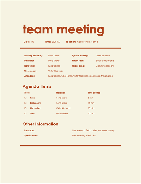 Classic Meeting Agenda