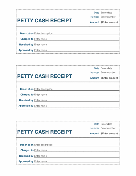 Petty cash receipt (3 per page)