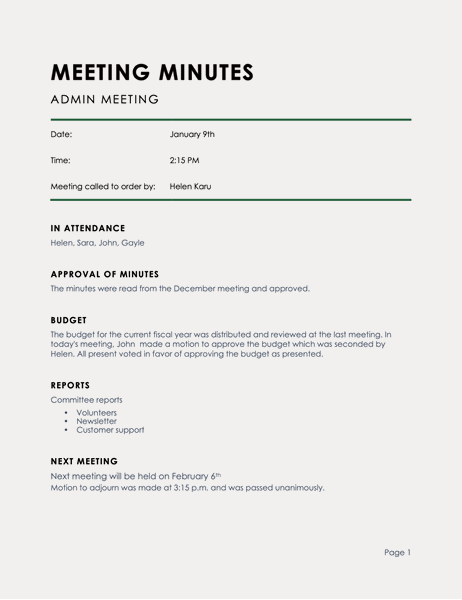Meeting Minutes Simple