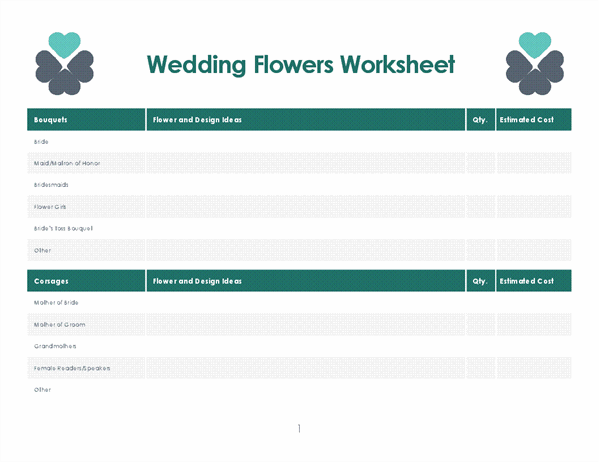 Wedding flowers planner (4 pages)
