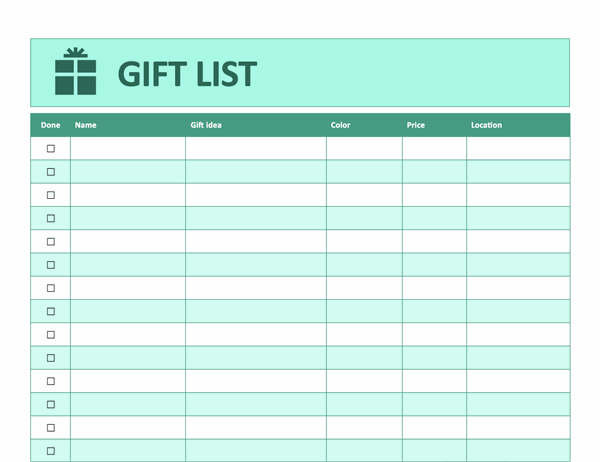 Gift shopping checklist