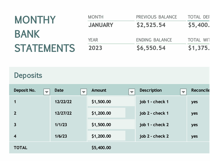 Monthly bank reconciliation