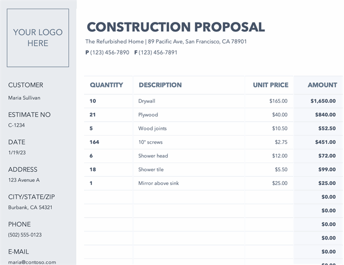 construction estimate template excel