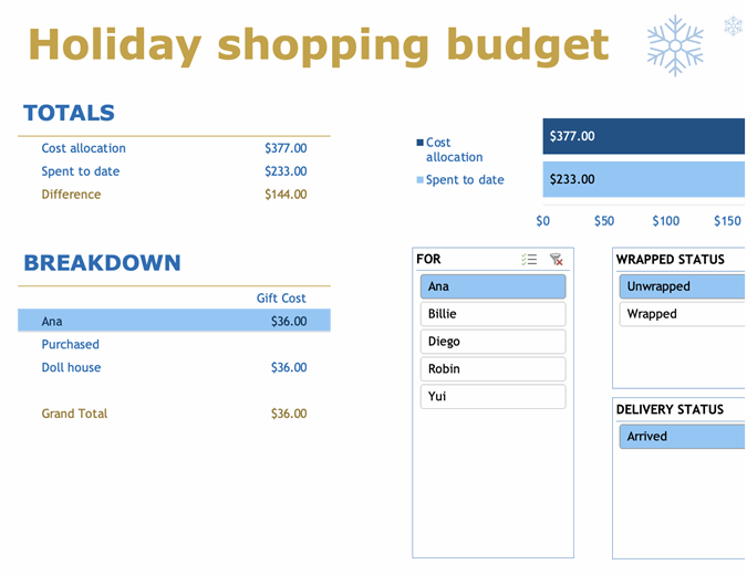 Holiday shopping budget