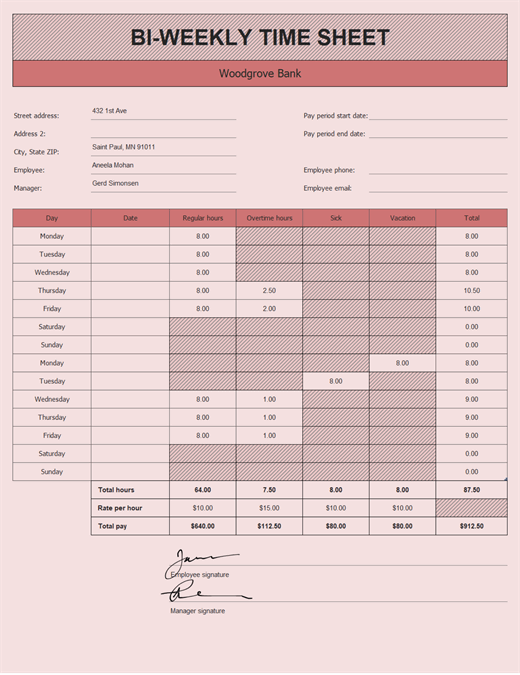 blank truck driver timesheet template