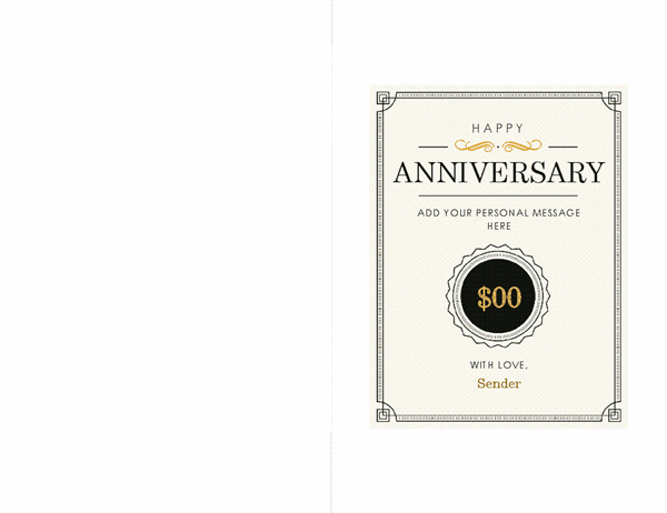 Anniversary gift certificate note card
