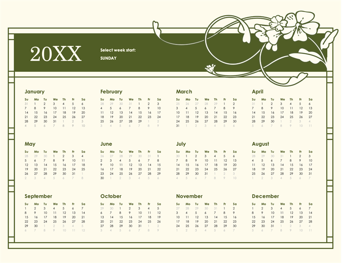 Playful calendar for any year