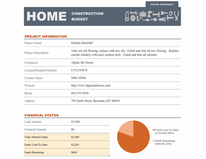 free owner builder new home budget spreadsheet