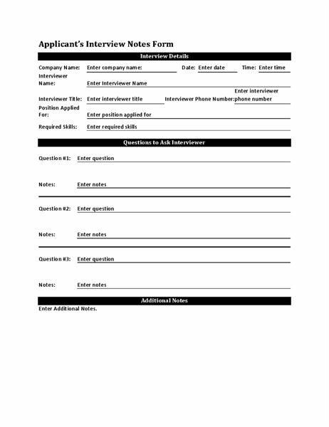 Applicant s Interview Notes Form