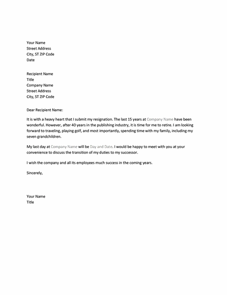 Resignation Letter Due To Retirement