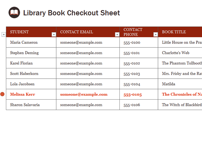 Library book checkout sheet Library book checkout sheet
