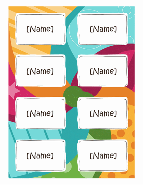 penny Montgomery putty Name badges (Bright design, 8 per page, works with Avery 5395 and similar)