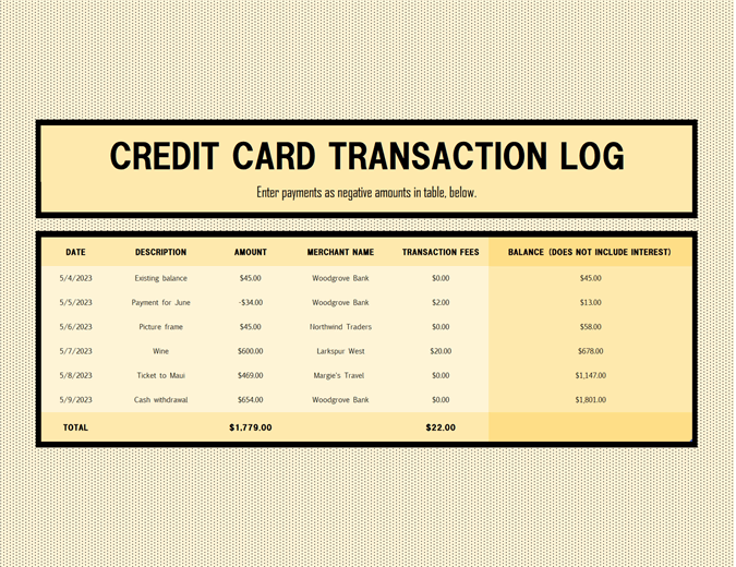 Credit card log