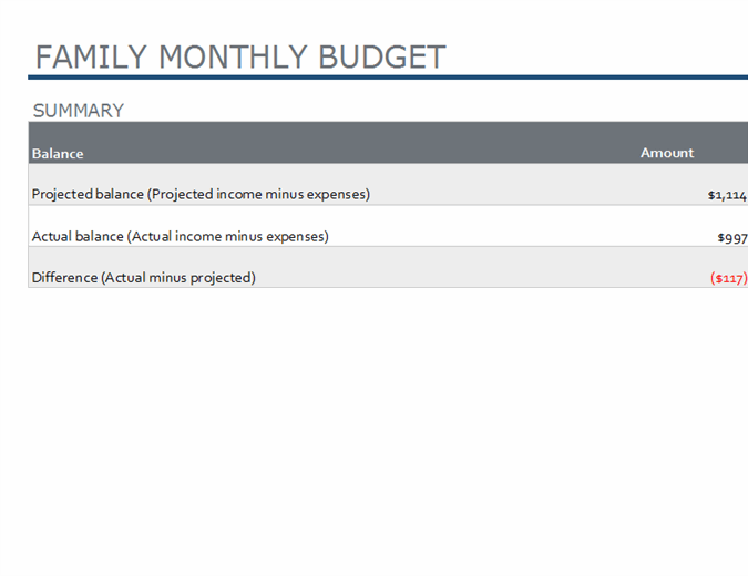 Family monthly budget