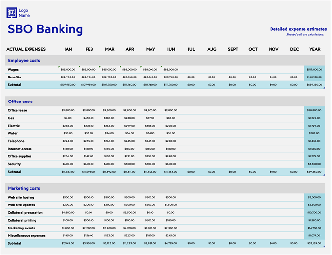 small service business income and expense template