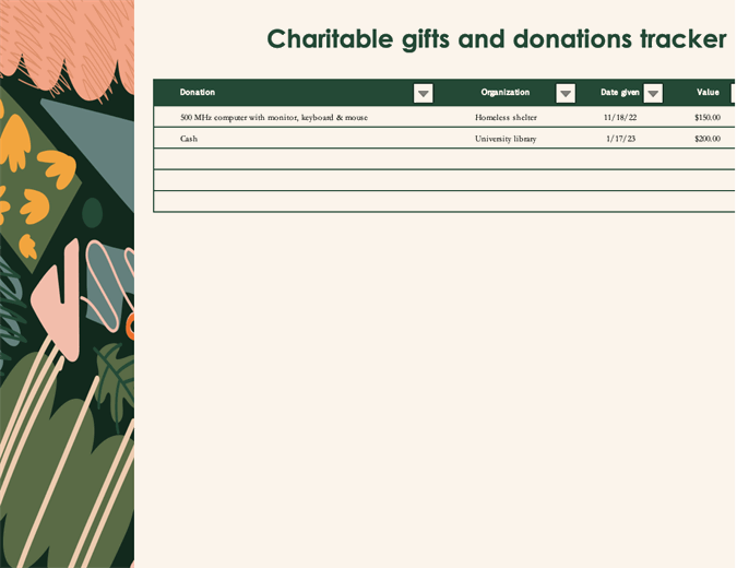 Charitable gifts and donations tracker
