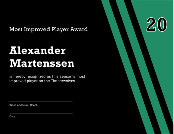 Most Improved Player award certificate Most Improved Player award certificate