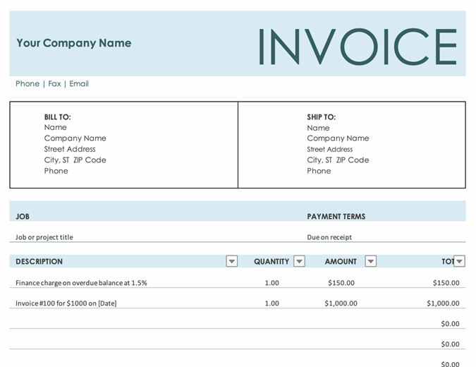 Invoice with finance charge (blue)