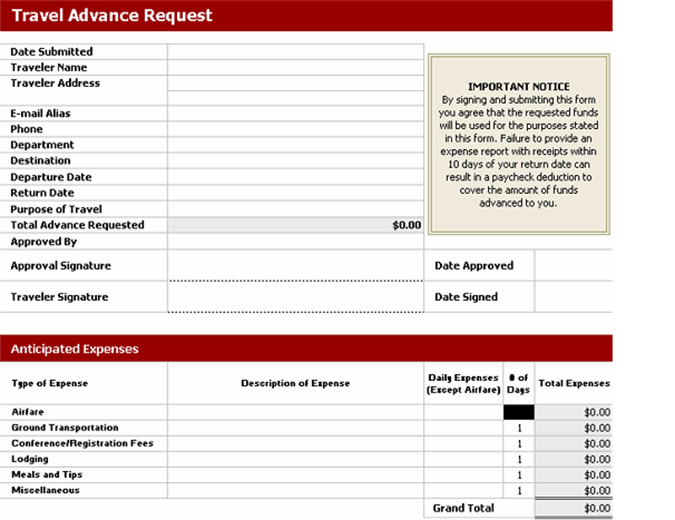 Travel Advance Request