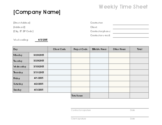 Weekly time sheet by client and project