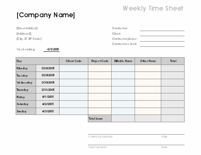 Weekly Time Sheet By Client And Project