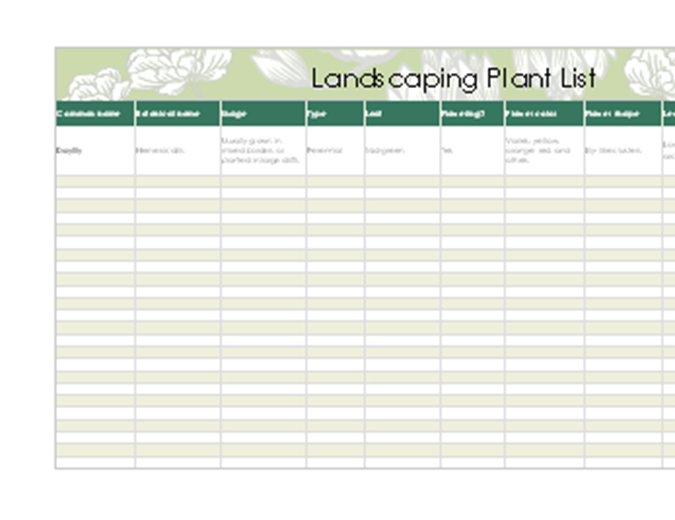 Landscaping plant list