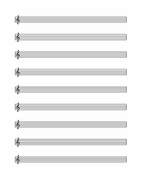 Treble clef staff (9 per page)
