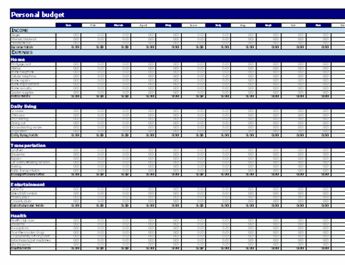 personal budget sheets