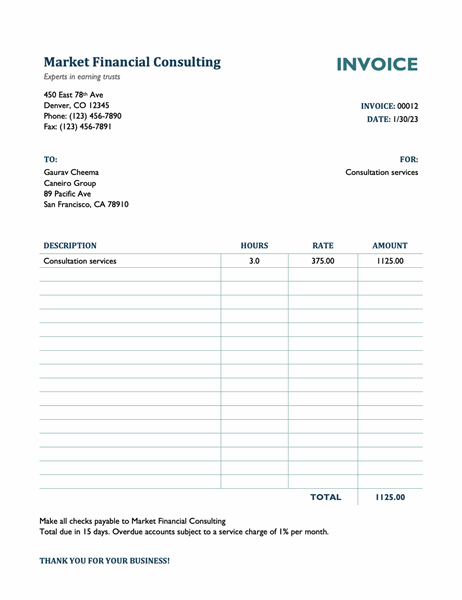 hours invoice template microsoft word