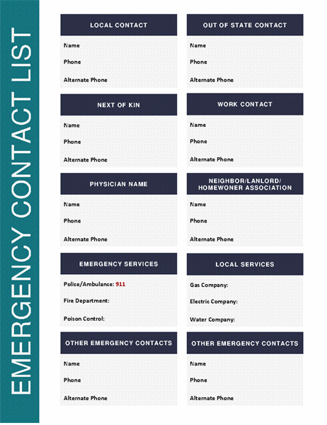 Free Printable Emergency Contact List For Home FREE PRINTABLE TEMPLATES