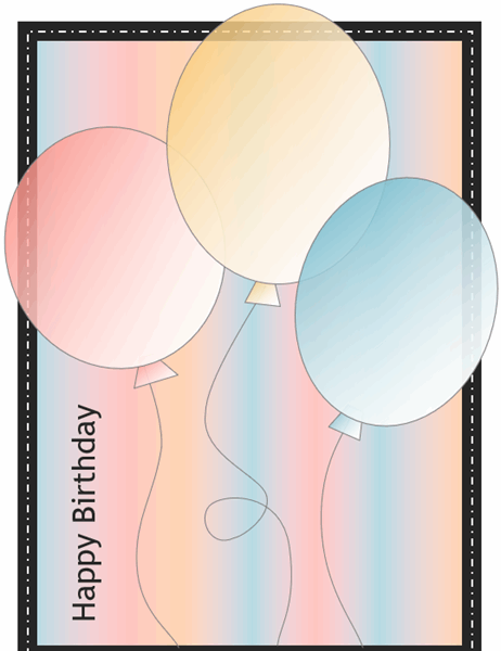 Happy Birthday card (with balloons and stripes, quarter-fold)